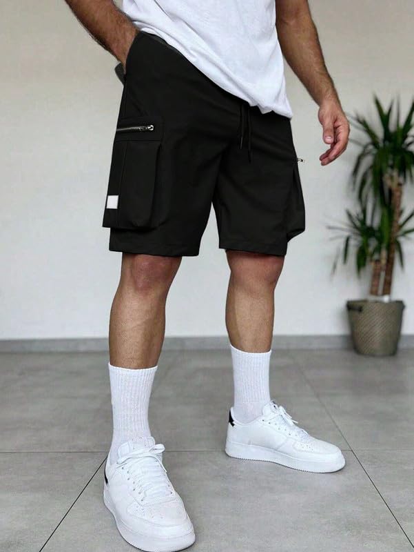 SMOWKLY Authentic Mens Cotton Classic Cargo Shorts || Elastic Waist & 4 Pockets || Regular Fit Above Knee Length Chino Half Pan