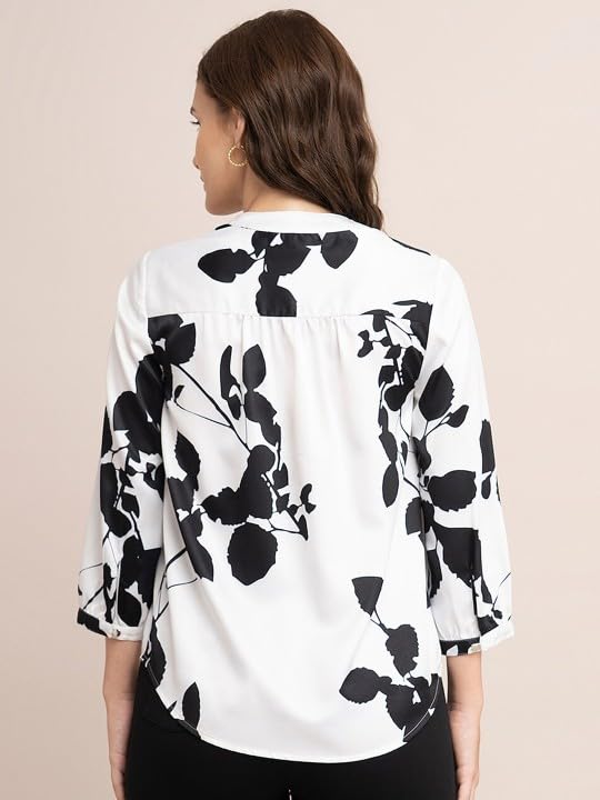 PATLANI Women s/Girl s Rayon Full Stitched Lightwait Casual Top with Digital Floral Print. White