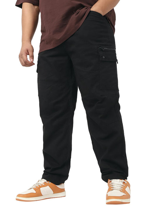 Bewakoof Mens Solid Oversized Fit Twill Plus Size Pant_648636_Black_38
