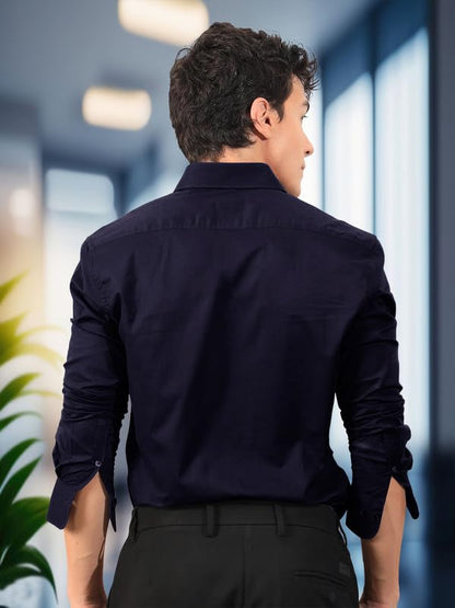 Pinkmint Cotton Soild Combo Men Shirt Formmal Wear Office Wear Regular Fit Shirt Dark Blue-White
