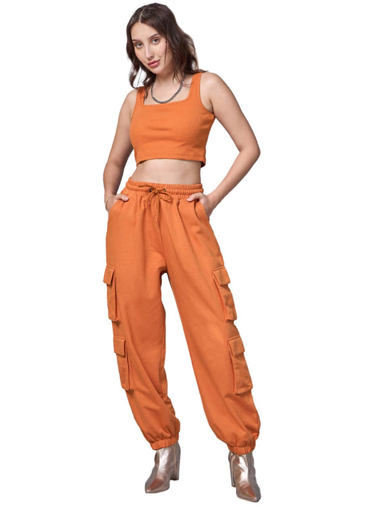 Bewakoof WomenS Solid Super Loose Fit Sleeveless Square Neck Terry Co-Ordinates_628243_Orange_Xl