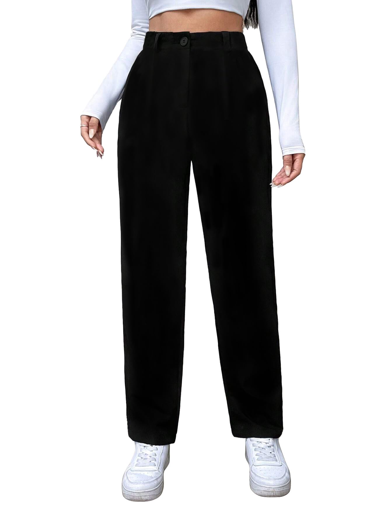 Toochki Spandex Trouser Black Pants for Womens Regular Fit, Bellbottom Straight Pants for Womens