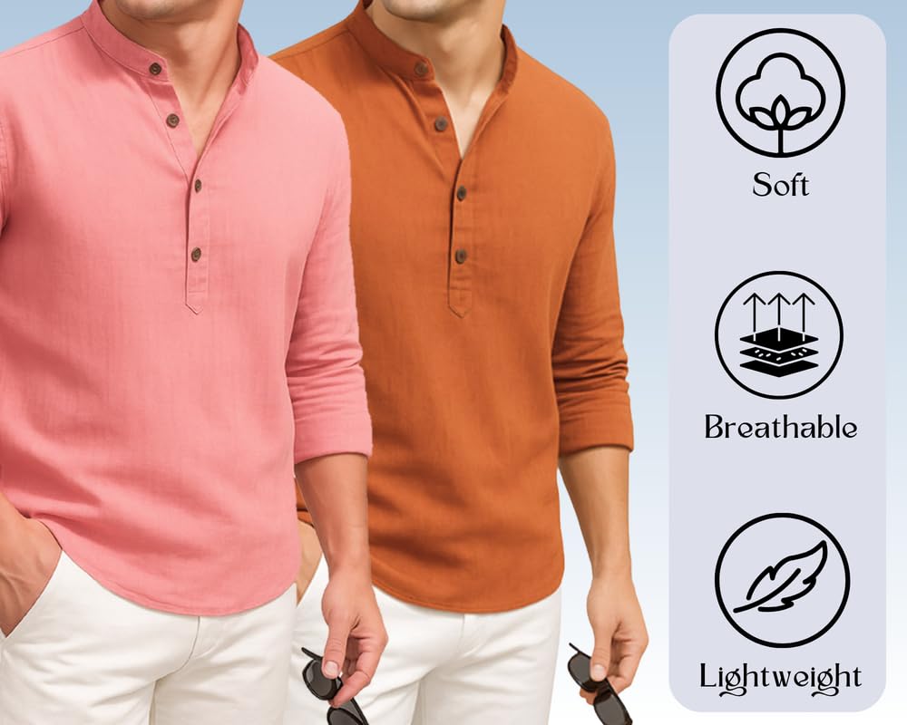 Deelmo Combo Of MenS Cotton Blend Solid Regular Fit Full Sleeve Short Kurta | MenS Trendy Short Kurta Pack Of 2