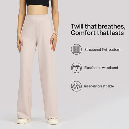 Work-to-Wine Twill Wide Dart Pants | Insanely Breathable | Elasticated Waistband | 2 Pockets | Mock Fly | Wide Silhouette | Styl