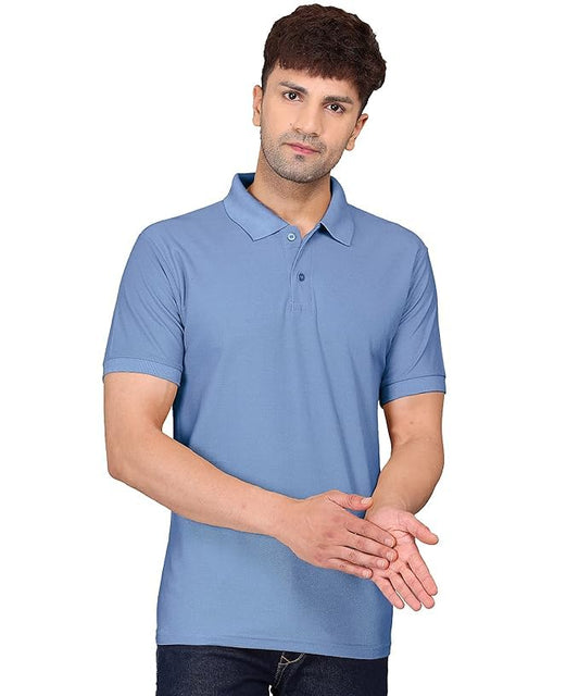 Baghadbillo MenS Regular Fit Solid Polo Half Sleeve T-Shirt Sky