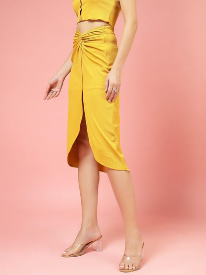 OOMPH! Ribbed Lycra Sarong Style Skirt, Yellow - msk133