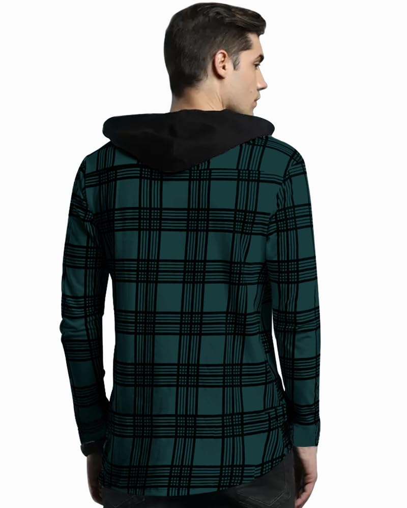 Noble Monk MenS Checkered Long Sleeve Shirts |Button Down Shirts With Hoodie Teal Blue Black