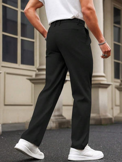 SMOWKLY Mens Poly-Lycra Premium Stretch Waist Dress Pants || Wrinkle Free, 4 Pockets, Tailored Straight Leg || Golfers Style C