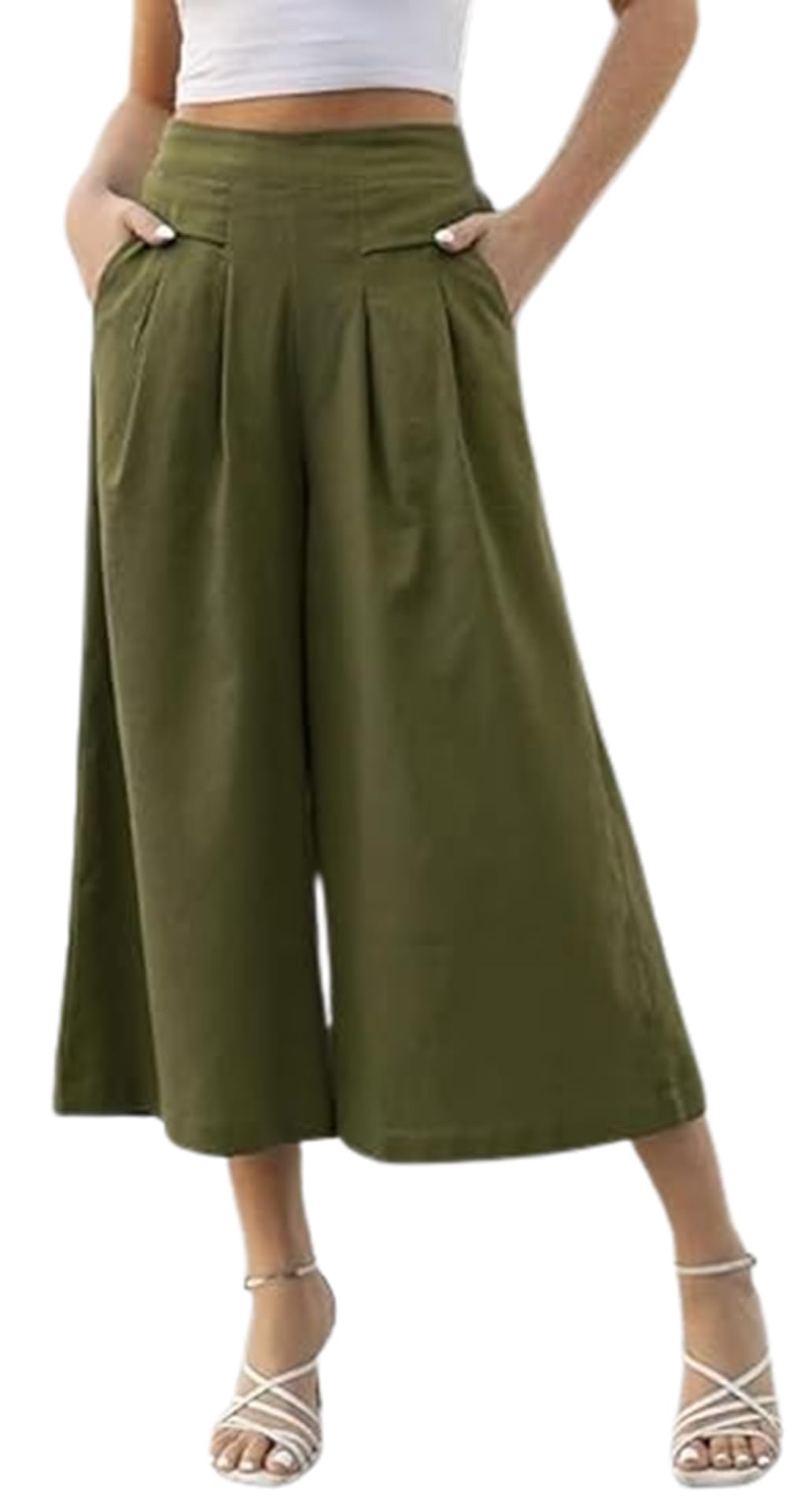 OOMPH! Cotton Linen Palazzo Pant for Women | Womens High Rise High Waist Trousers Flowy Wide Leg Plazzo Pant Trouser with Pocke