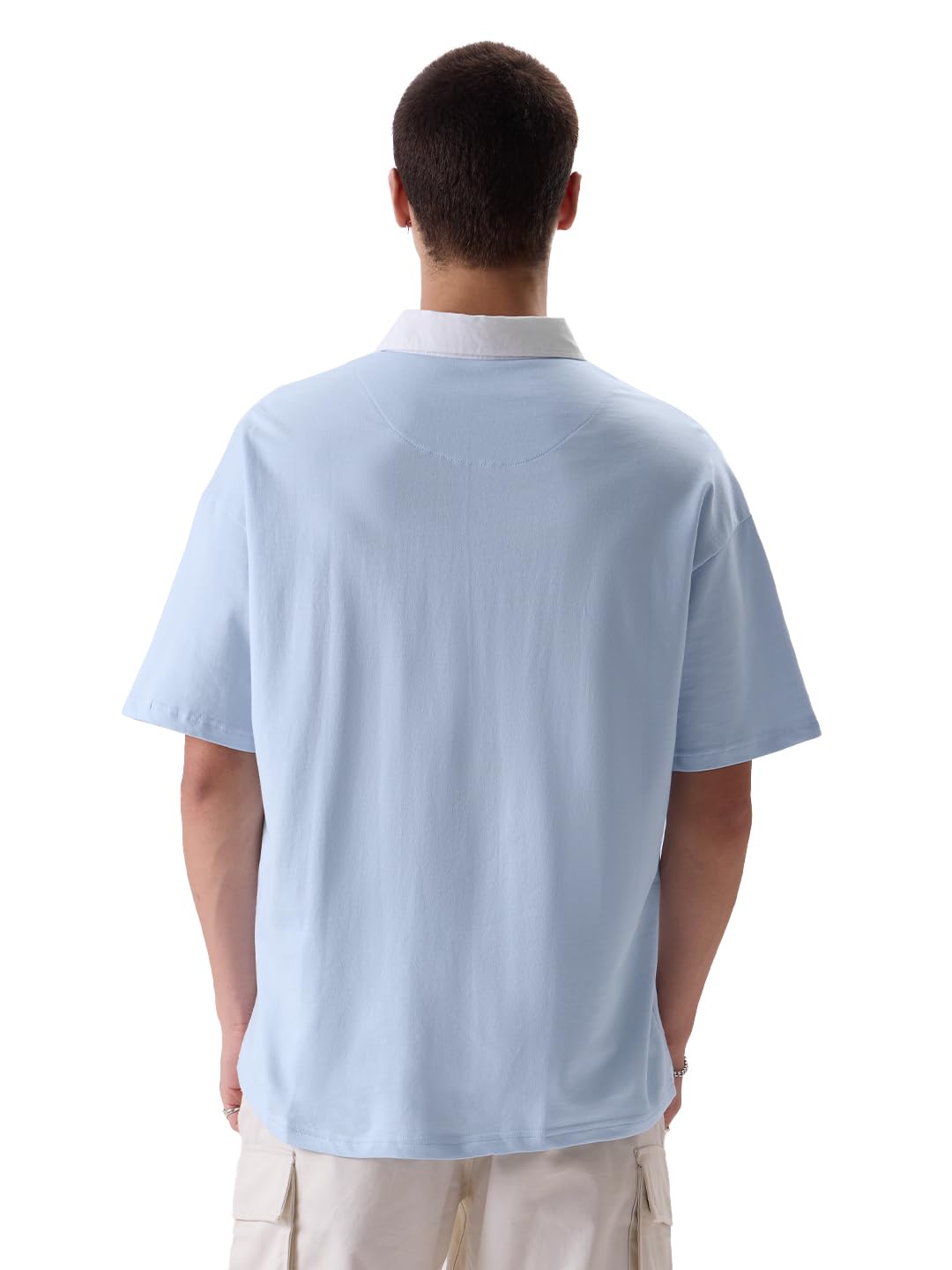 The Souled Store Solids: Powder Blue Mens and Boys Oversized fit Solid Half Sleeve Cotton Blue Color Mens Oversized Polo T-Shirt
