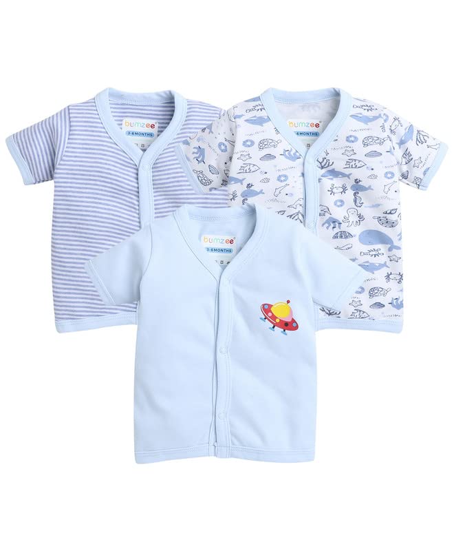 BUMZEE Blue & White Girls Regular Fit Half Sleeves Jablas Pack of 3 Age - 3-6 Months (Peb8214C-Blu.Wht)