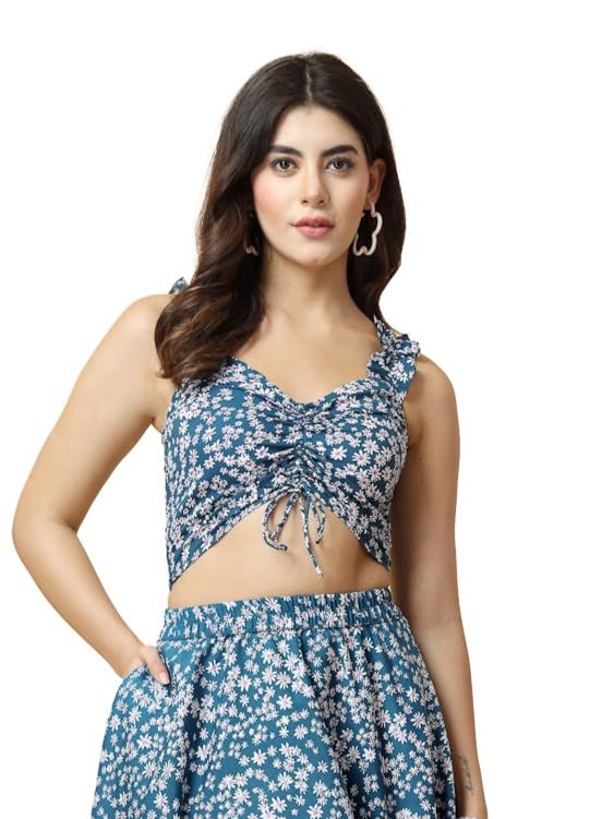 OOMPH! Sleeveless Smocked Crop Top, Blue, mt850