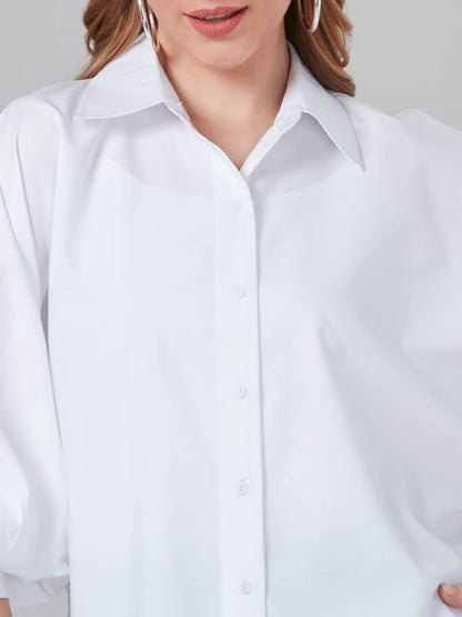 Style Quotient Women White Solid Poly Crepe Oversized Casual Shirt