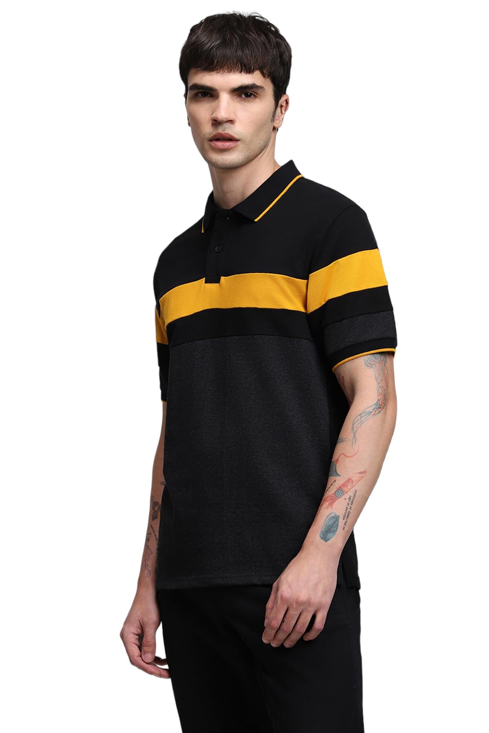 Dennis Lingo MenS Cotton Black Color Blocked Polo T-Shirt