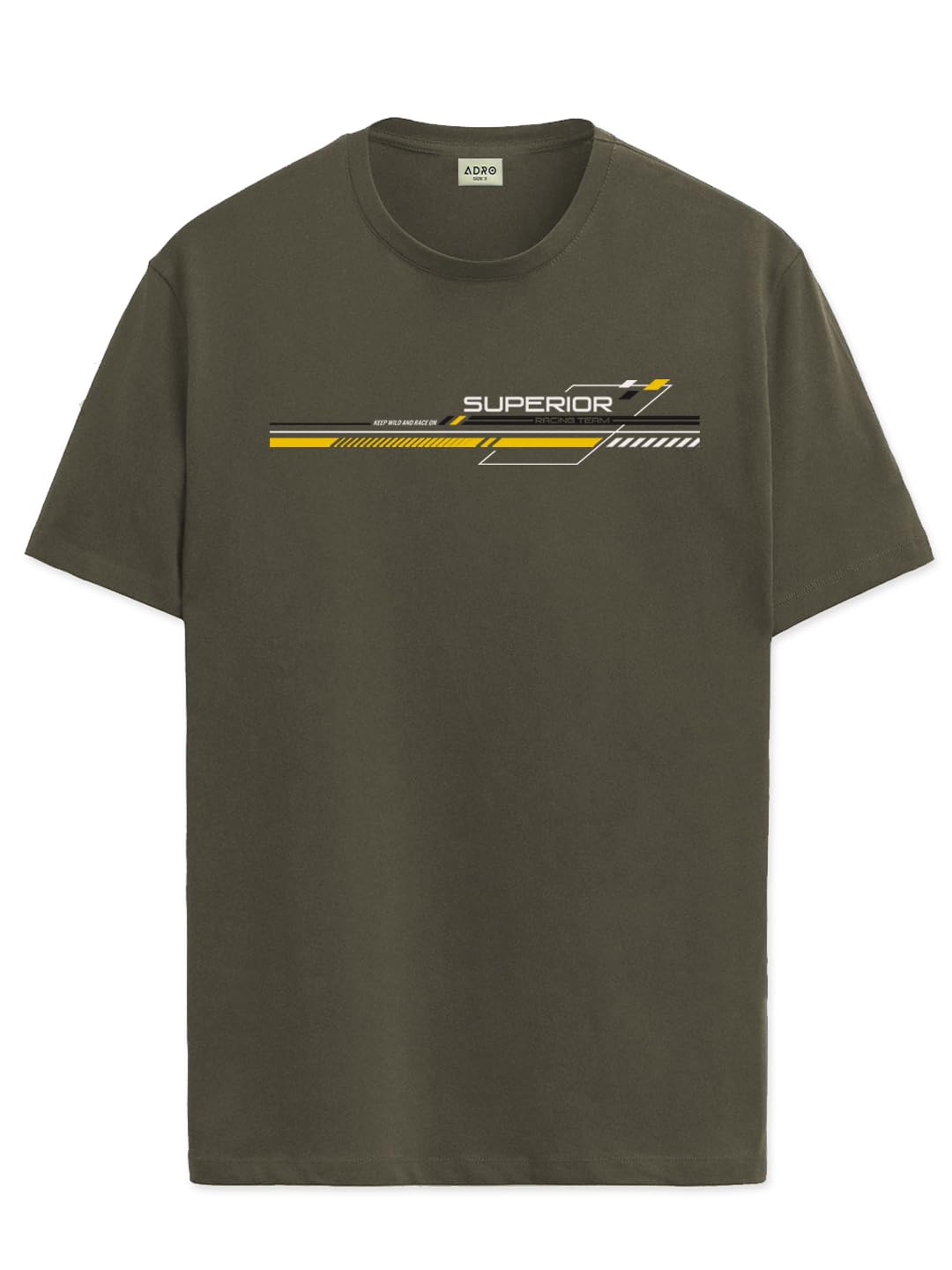 ADRO Men's Graphic Printed 100% Cotton T-Shirt - Regular Fit, Printed T-Shirts for Men (RN24-RAC-OL_Olive)