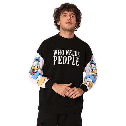 Bewakoof Mens Graphic Print Oversized Fit Full Sleeve Round Neck Fleece Sweatshirt Black