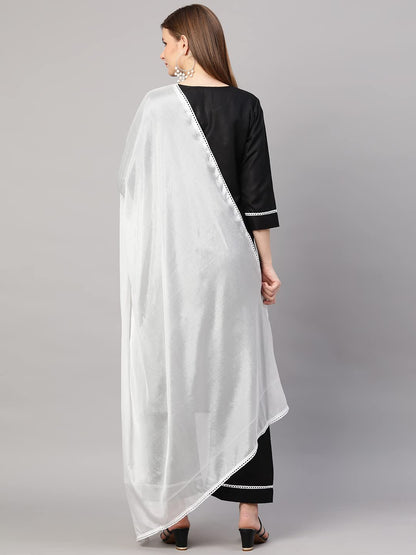 ANNI DESIGNER Women's Cotton Blend Straight Kurta with Palazzo & Dupatta (Saadgi)