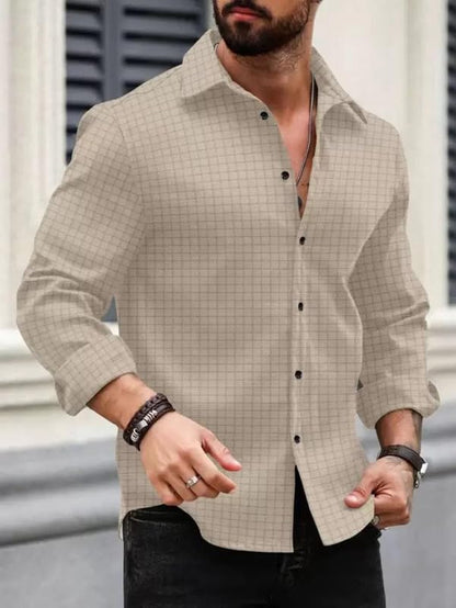 Deelmo MenS Regular Fit Checks Pattern Polyester Blend Shirt With Collared Neck Long Sleeve And Standard Length | Shirt For Man