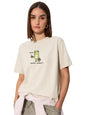 The Souled Store Relaxed T-Shirt: Monday Frog Women and Girls Short Sleeves Round Neck White Graphic Printed Cotton Relaxed Fit