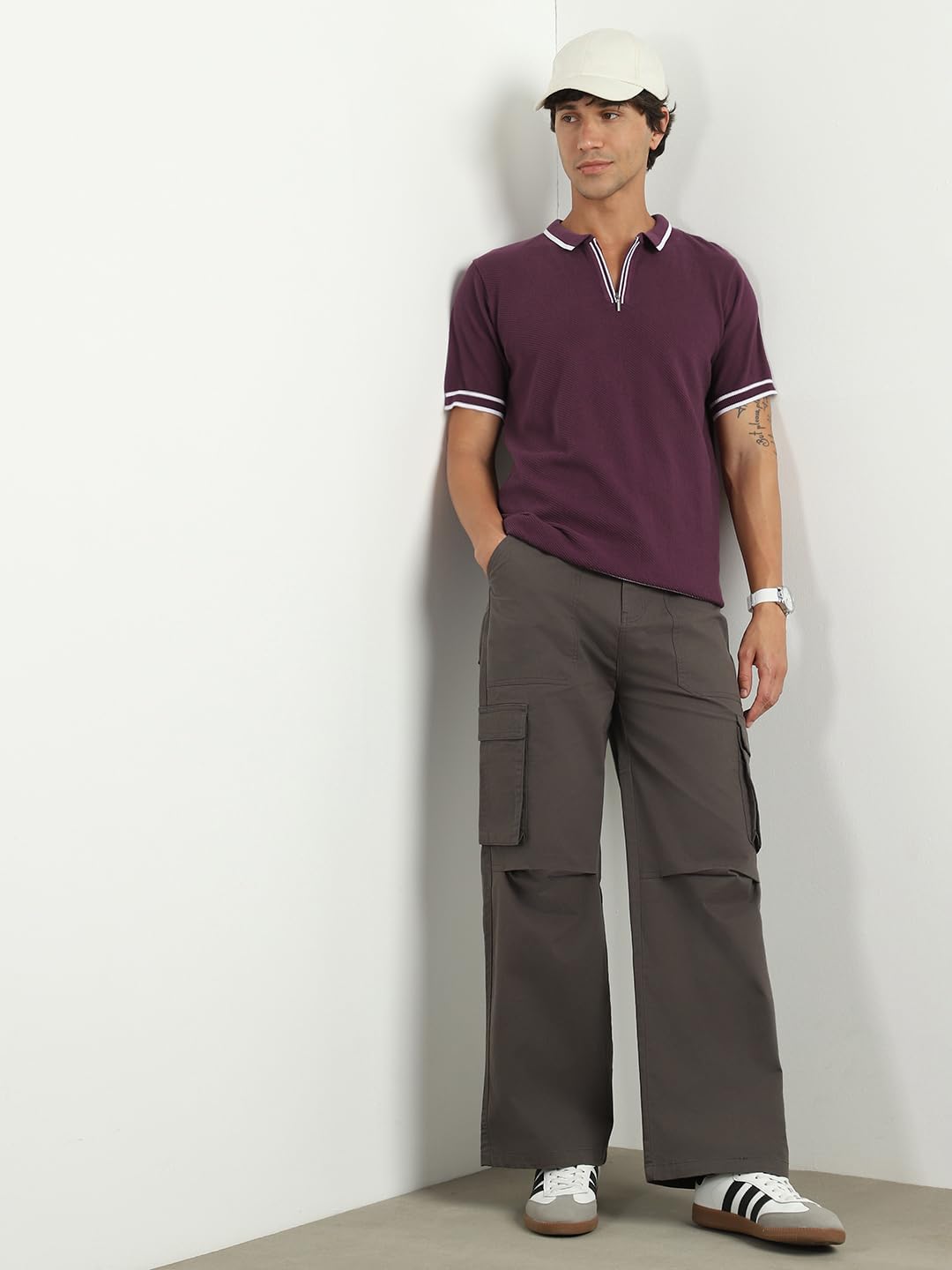 Nobero MenS Self Design Regular Fit Polo Shirt (1M-Twpo-R0028_Midnight Plum