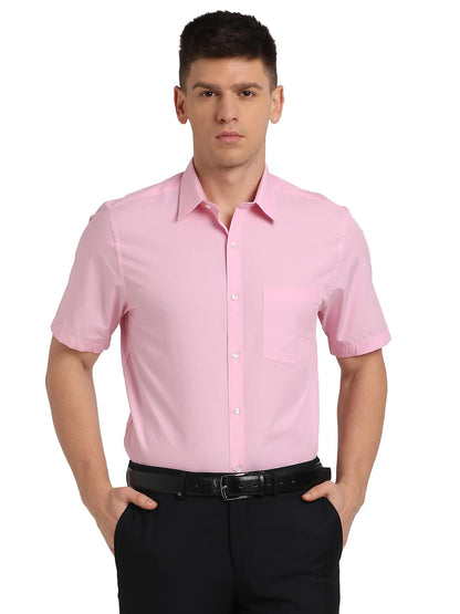Turtle Men Pure Cotton Slim Fit Solid Pink Formal Shirt