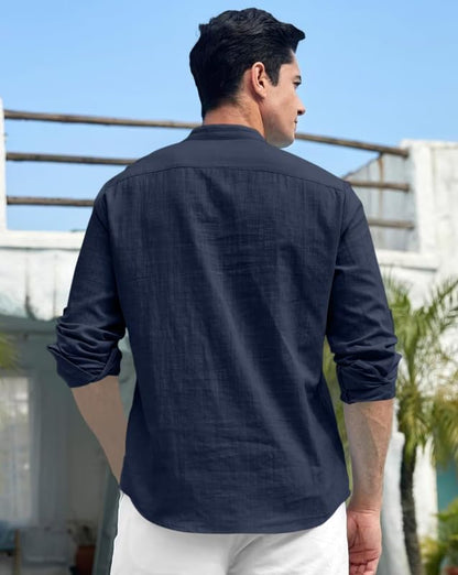 Finivo Fashion MenS Cotton Blend Short Kurta Shirt | Casual Ethnic Wear With Roll-Up Sleeves & Mandarin Collar | Comfortable Fi