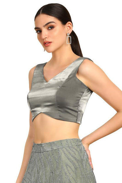 Soch Womens Grey V-Neck Princess Line Tissue Padded Blouse