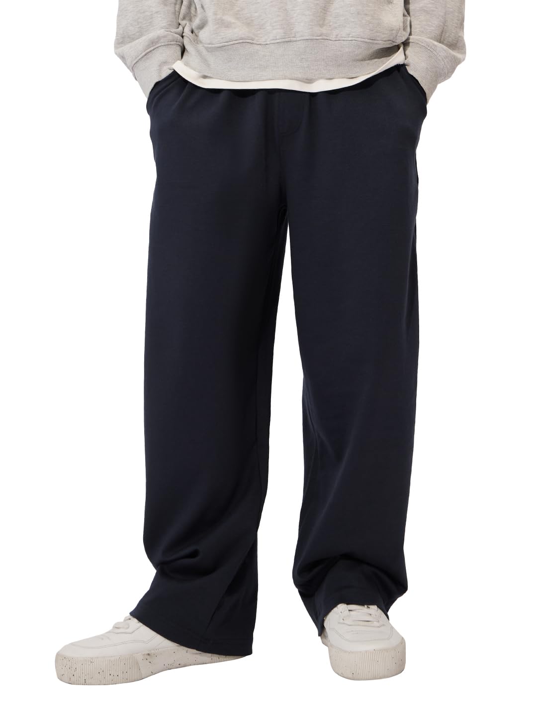 The Souled Store Solids: Deep Navy Blue Mens and Boys Korean Fit Cotton Blend Solid Korean Joggers