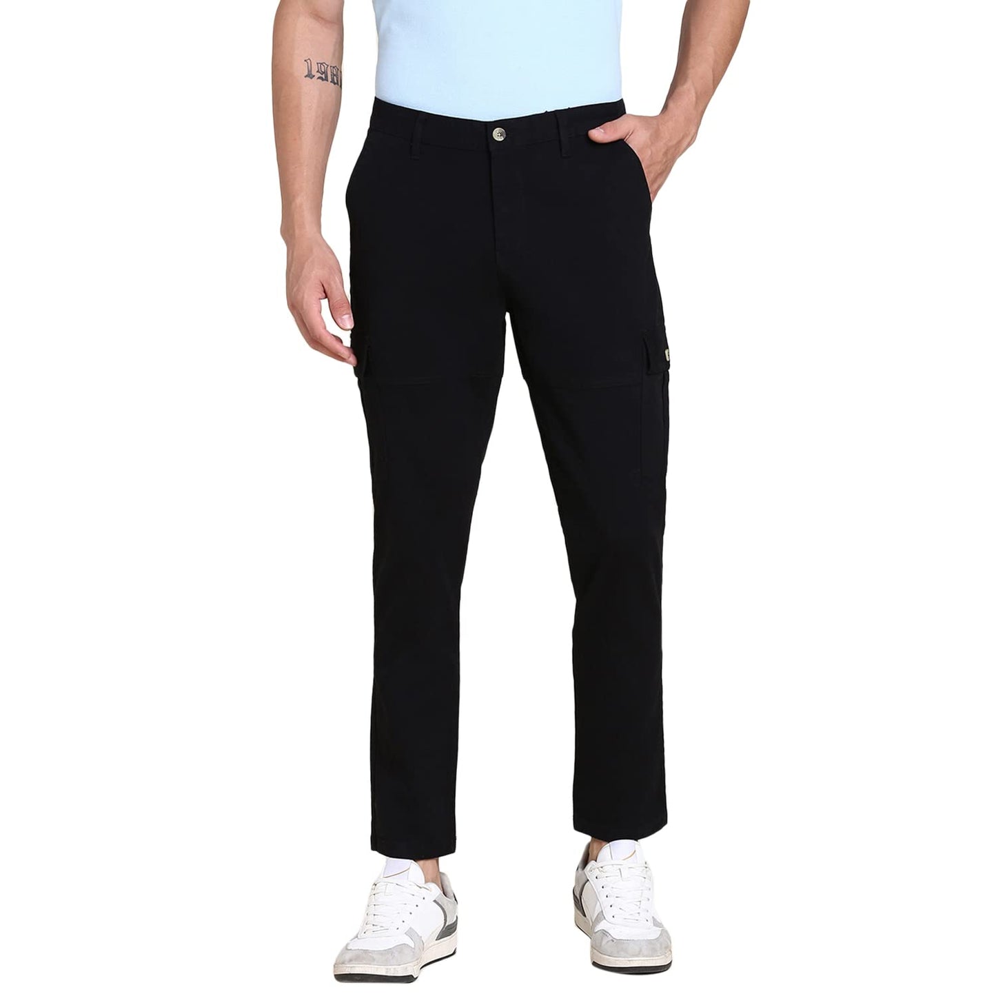 Dennis Lingo Slim Fit Black Solid Cargo for Men