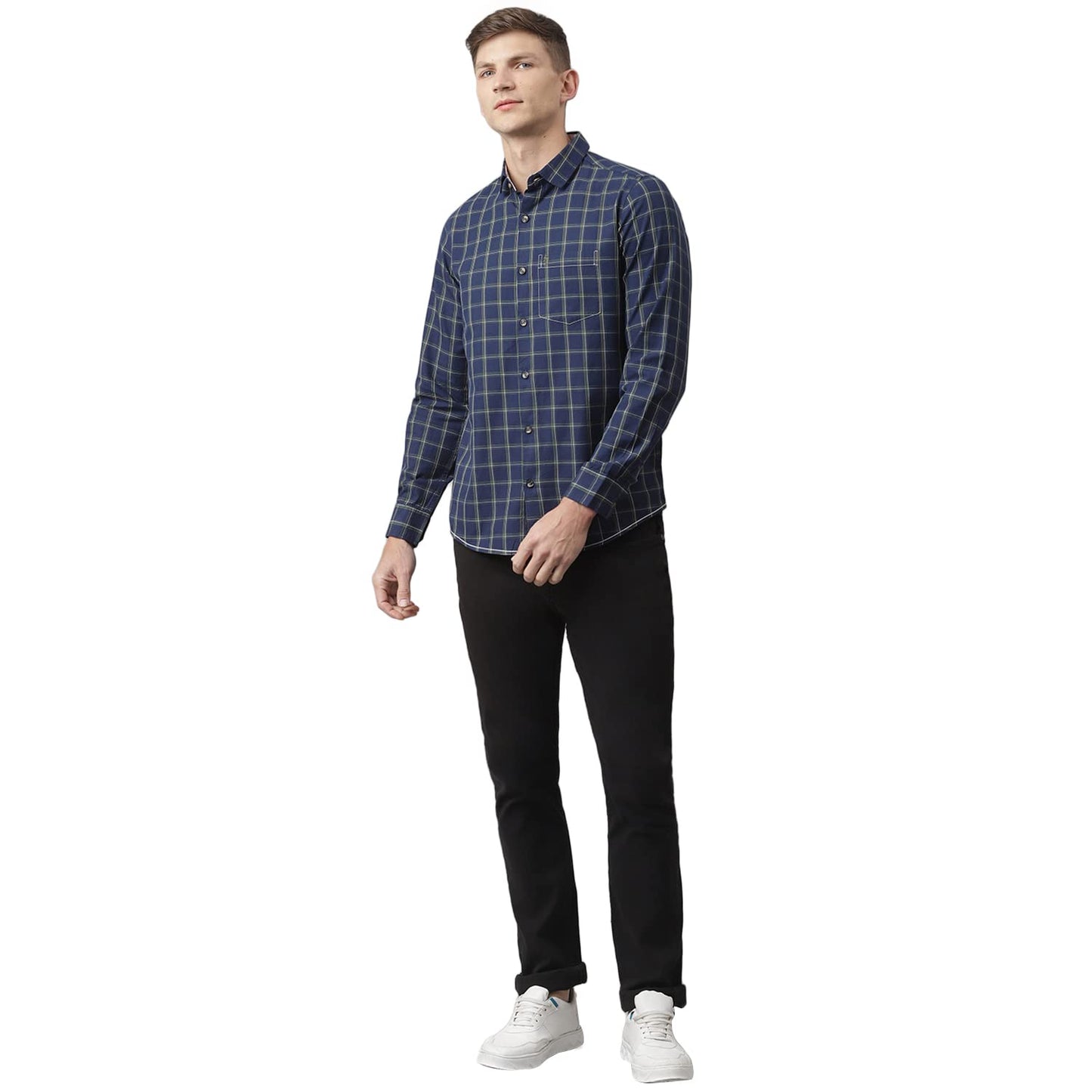 Thomas Scott Checkered 100% Cotton with Spread Collar Casual Shirts for Mens