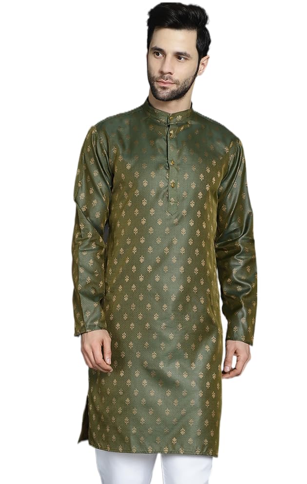 Jompers Mens Woven Design Silk Blend Kurta