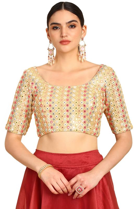 Soch Womens Beige Faux Mirror Embellished Padded Georgette Blouse
