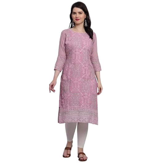 Vairagee WomenS Georgette Straight Cut Round Neck Kurta With Beautiful Lucknowi Chickenkari Work (1605)