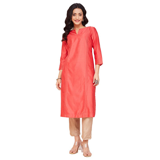 Fabindia WomenS Cotton Silk Solid Regular Kurta (1038022Coral_Coral