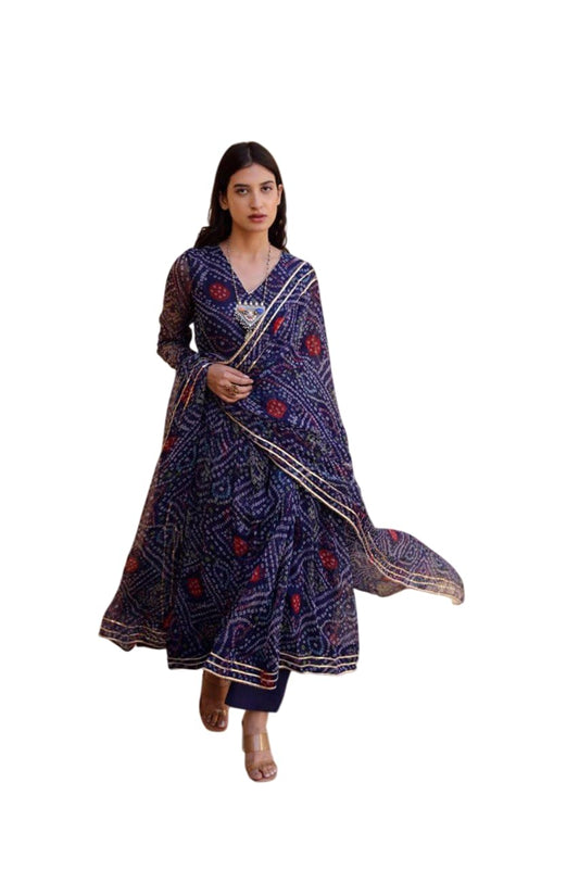Flosive Women's Present bandhani print kurta with dupatta