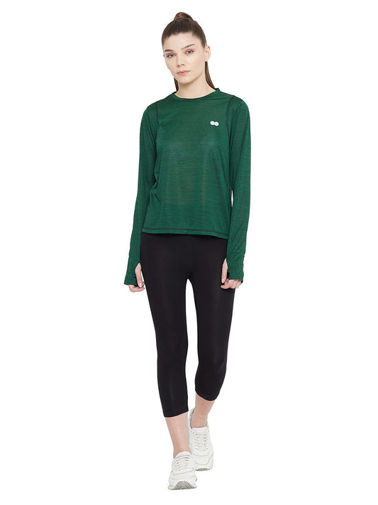 Clovia Womens Activewear Full Sleeve Thumb Hole T-Shirt (AT0120A17_Green_S)