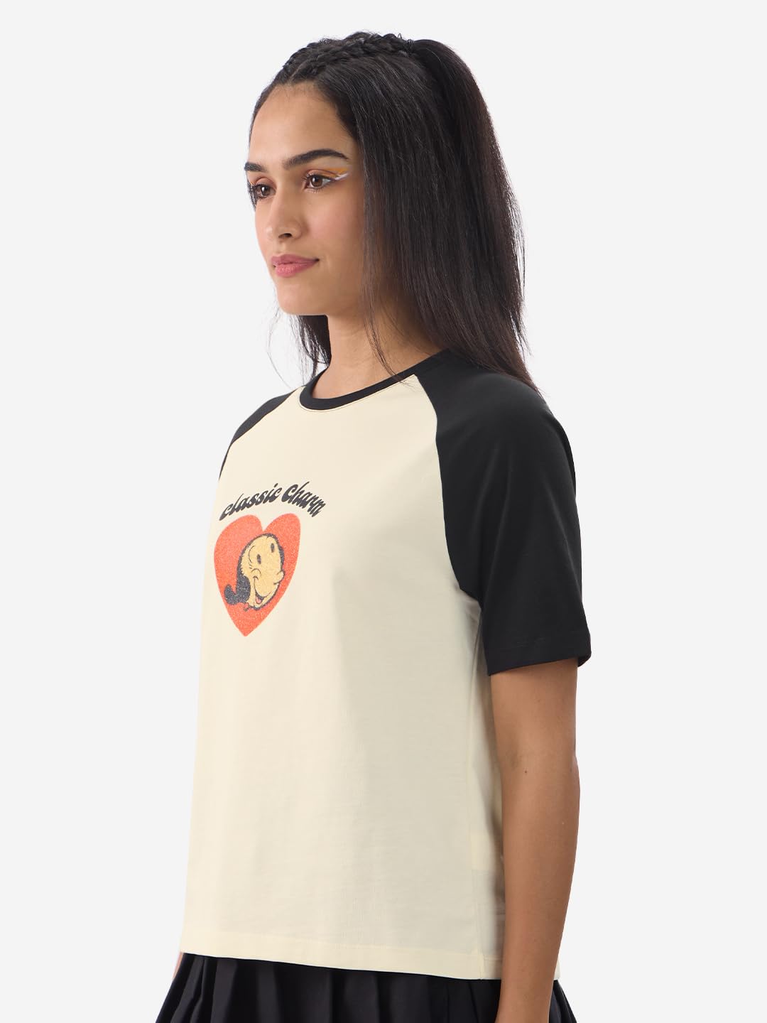 The Souled Store Official Popeye: Classic Charm Women and Girls Short Sleeve Round Neck Round Neck Grey Cotton Relaxed Fit T-Shi
