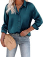 CB-COLEBROOK Womens Blouse Satin Silk Stylish Shirts Button Down Solid Shirts Casual Loose Long Sleeve Office Work Tunic Wester