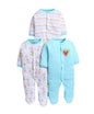 BUMZEE Baby Girls Cotton Full Sleeves Pack of 3 Sleepsuit Mint Green & White - New Born (Peb11013A-mgn)