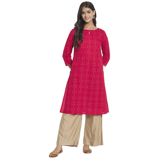 Fabindia Women Cotton Printed Knee Length Kurta Red