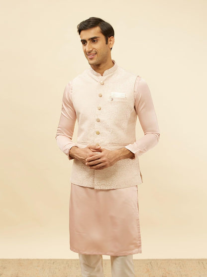 Manyavar Mens Pink Brocade Jacquard Jacket