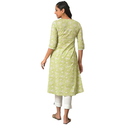 Aurelia Green Floral Printed Printed Cotton Regular Kurta For Women