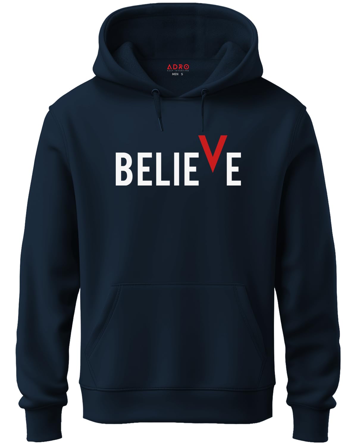 ADRO Men's Cotton Neck Hooded Sweatshirt (H21-M-BVV-NB_Navy)