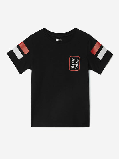 The Souled Store Kung Fu Panda: Power Boys Short Sleeves Round Neck Black Graphic Printed Regular Fit Cotton T-Shirts (2-8 Yrs)