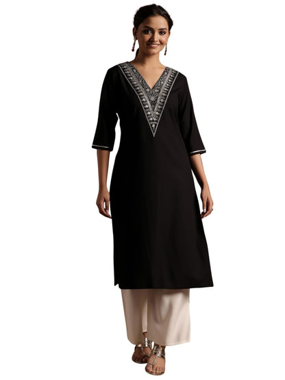 Libas WomenS Viscose Rayon Yoke Design A-Line Kurta (29190Or Black
