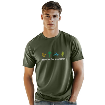 Nobero MenS Graphic Print Regular Fit T-Shirt (1M-Twts-C1042-Ag_Live In Moment-Olive Green