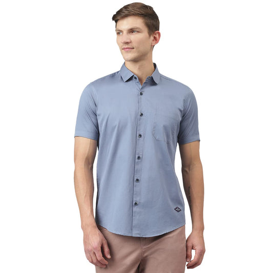 Thomas Scott Mens Solid Slim Fit 100% Cotton Casual Shirt with Cutaway Collar and Half Sleeve Grey