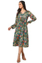Soch Womens Teal Chinon Floral Print Dress With Sequence Work