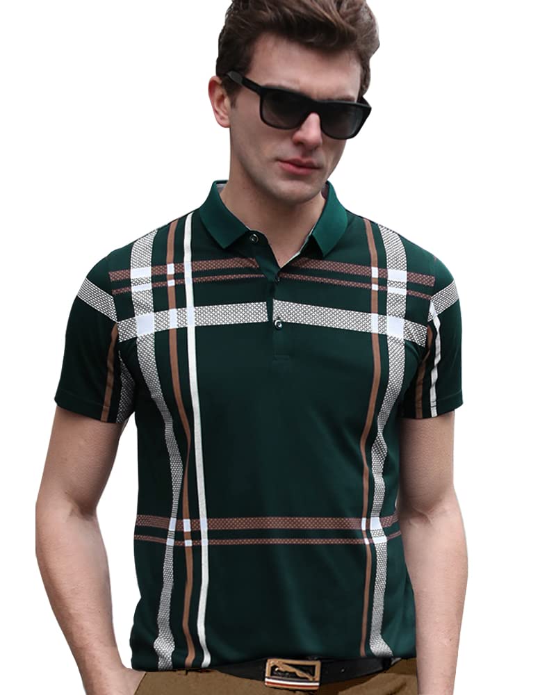 Eyebogler MenS Trendy Polo Neck Half Sleeves Regular Fit Checkered T-Shirt