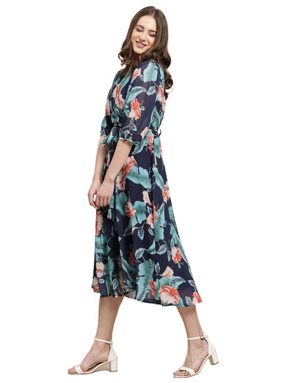 Preneum WomenS Maxi Fit & Flare Latest Style Print Georgette Regular Sleeves Casual Dress |Summer Dress Festival & Occasion Max